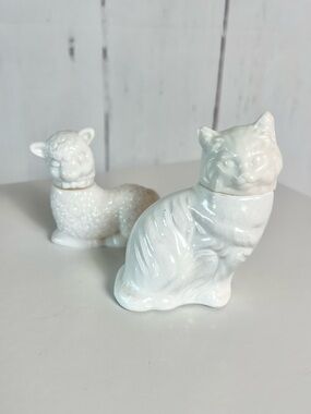 Vintage Avon Little Lamb and Cat White Glass Perfume Bottles